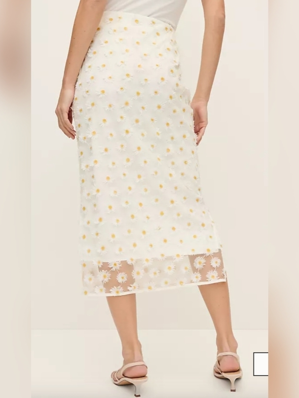 Yellow Daisy-Embroidered White Midi Skirt - Picture 3 of 4